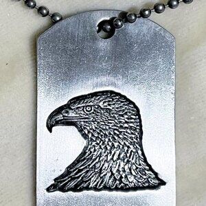 Silvertone American Eagle Head Dog Tag Necklace